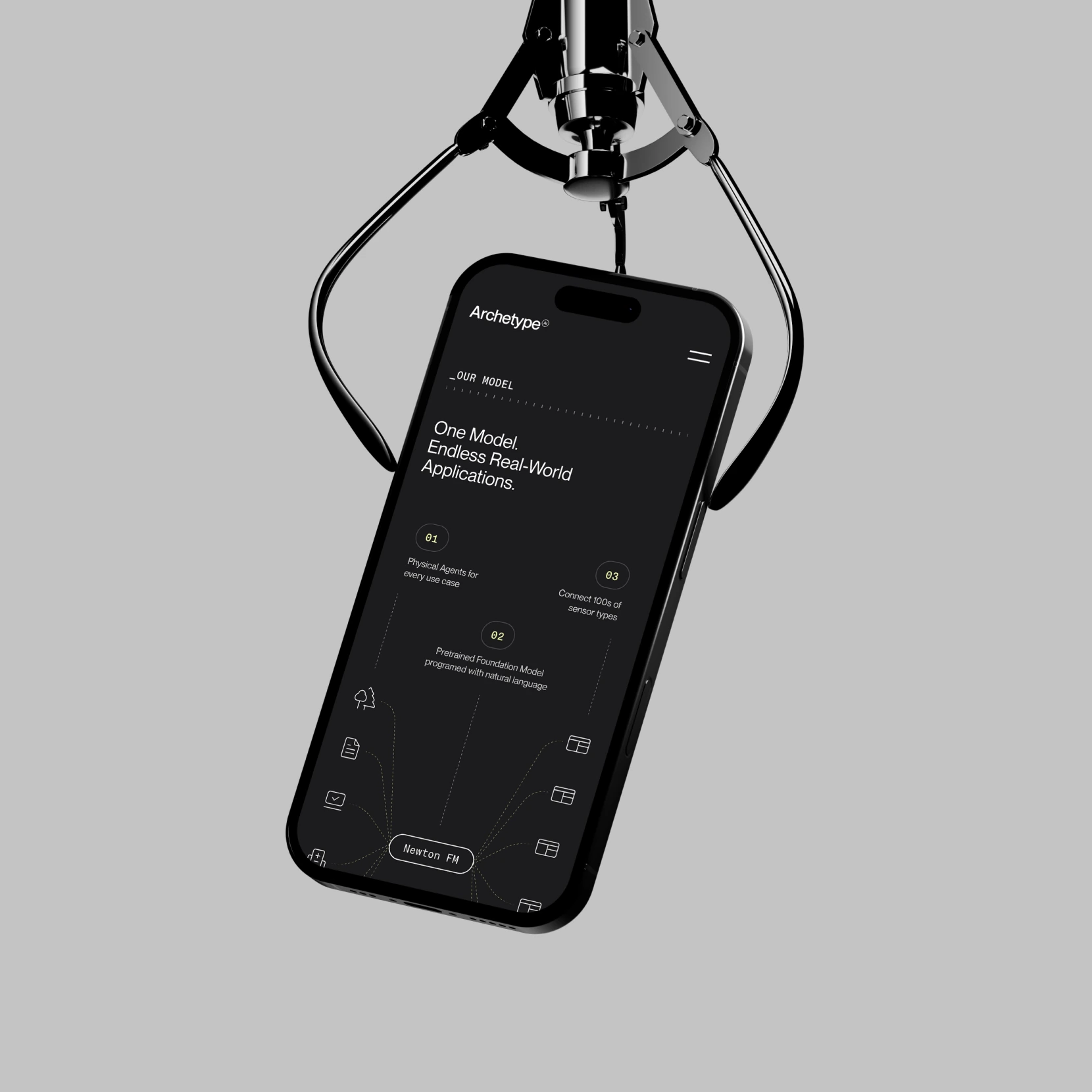 Archetype AI app on a phone held by a gripper