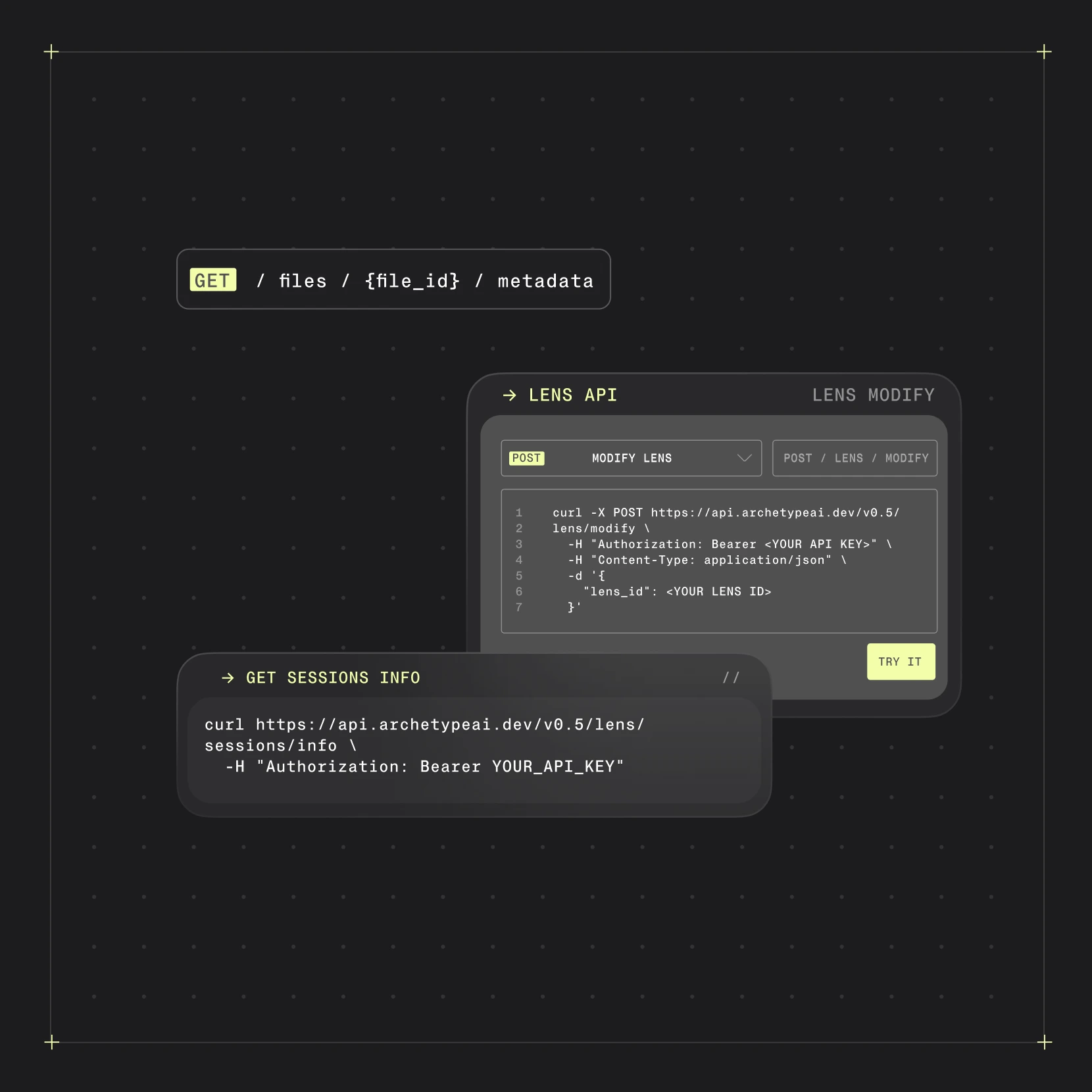 Archetype AI lens API request cards