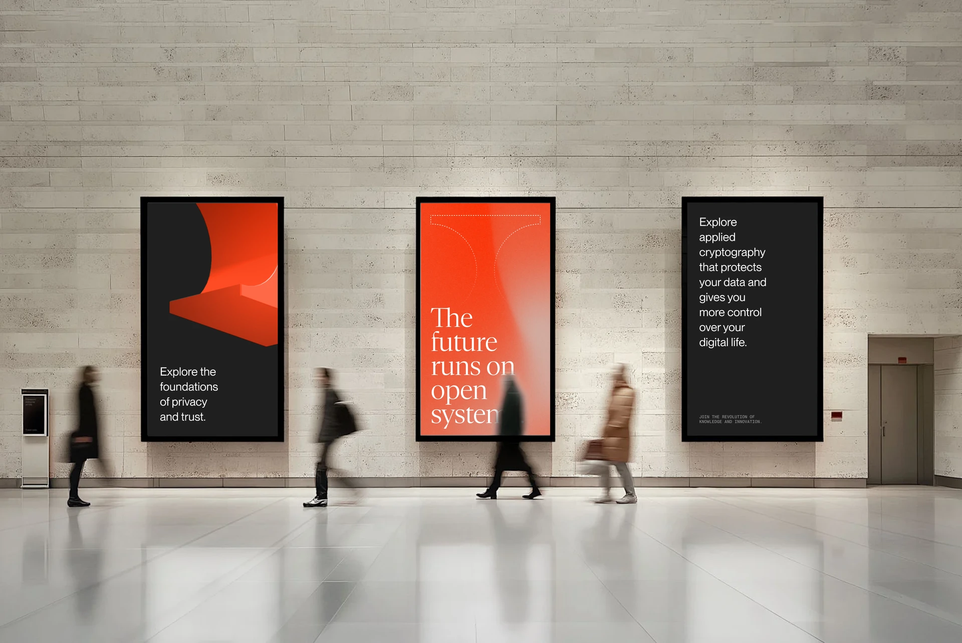 Inversed Tech posters on a digital signage wall