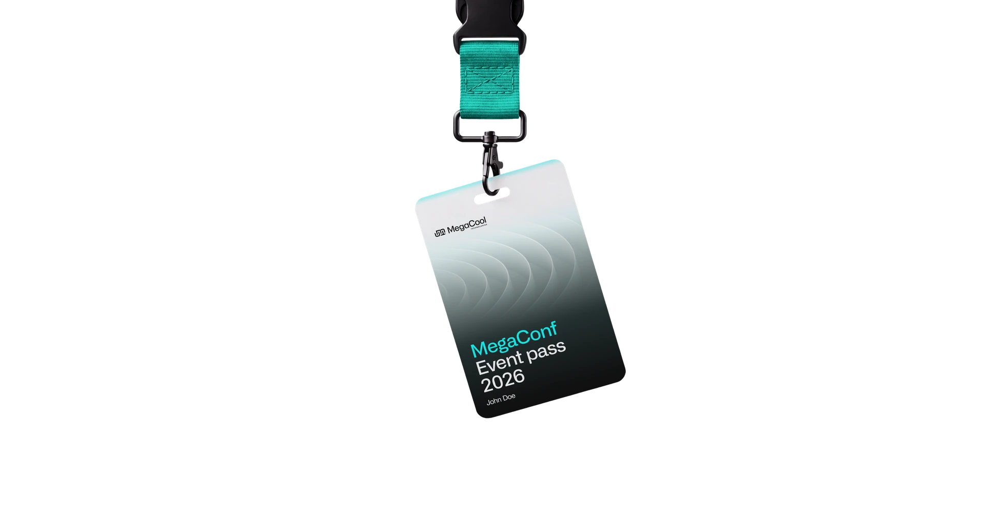 MegaConf 2026 event pass on a lanyard