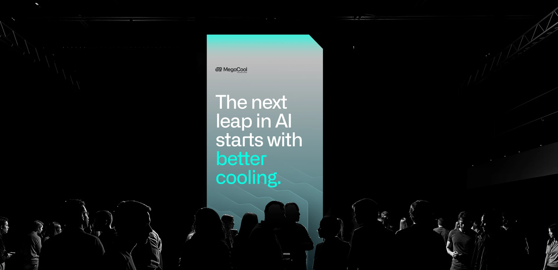 MegaCool poster on a screen above a conference crowd